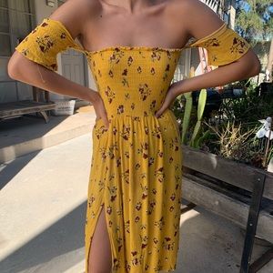 Yellow floral midi dress